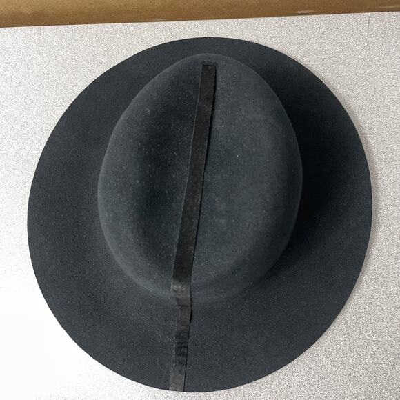 Janessa Leone Wool Fedora Hat Womens Medium Black Wide Brim Ribbon Stripe * main image 6